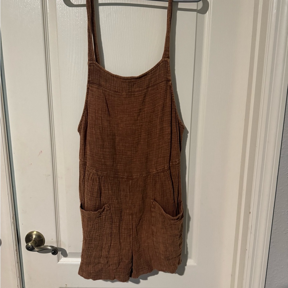 Brown Sleeveless Romper with Pockets